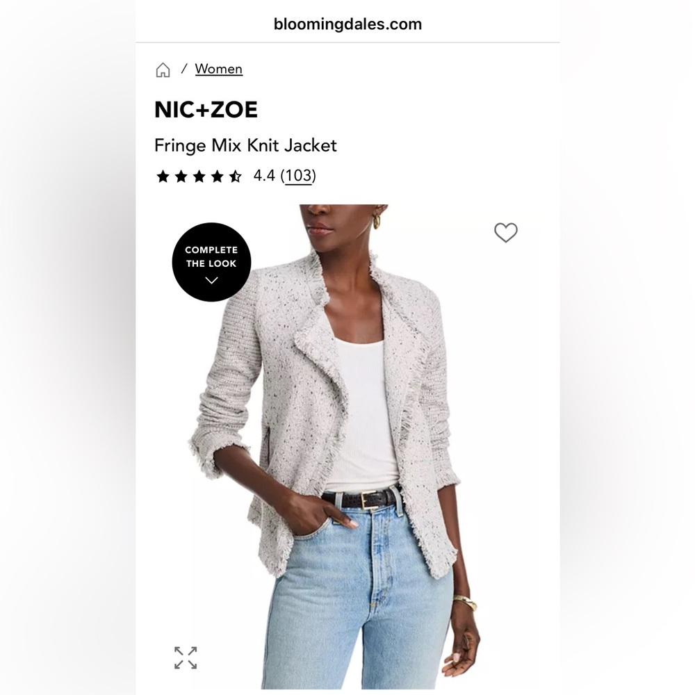 NIC+ZOE Light Gray Fringe Mix Knit Jacket